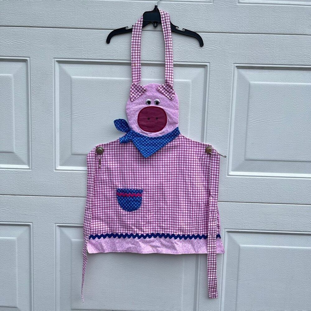 VTG Handmade Pig Apron Kids Gingham Farmhouse Cottagecore Dress Up